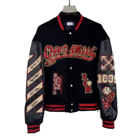 Chaqueta varsity negra estilo fútbol OFW